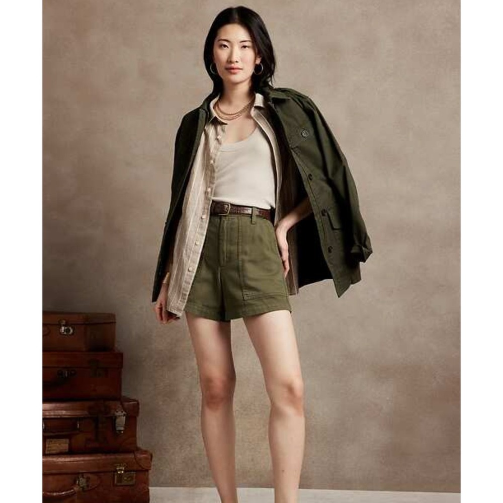 Banana Republic Factory Utility Short Olive Green Cotton Twill High Rise Size 14